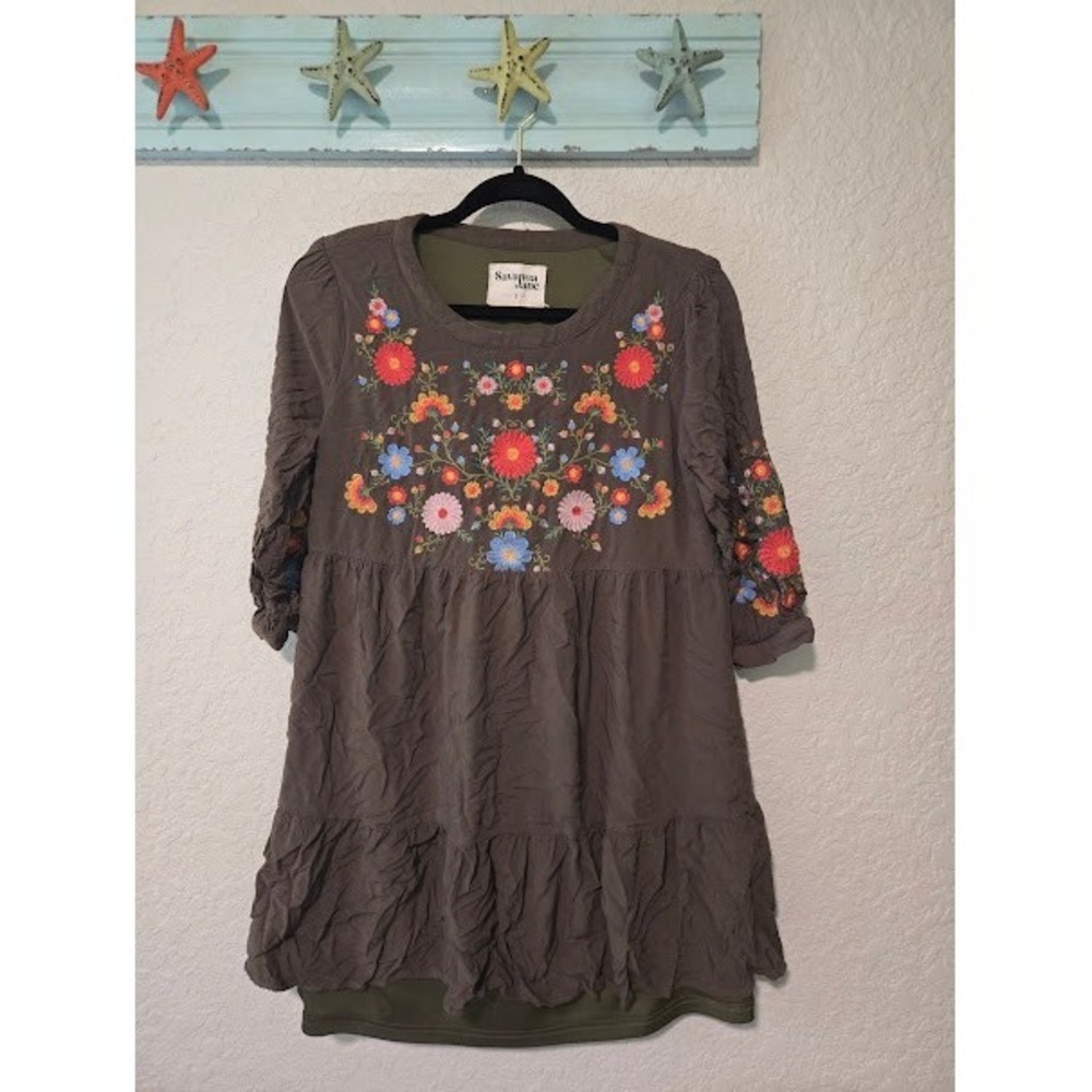 Savanna Jane Brown Embroidered Midi Dress